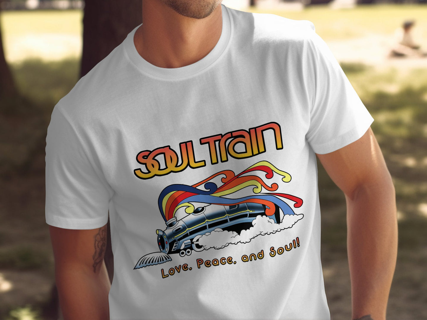 Vibrant Soul Train T-shirt with Love Peace and Soul product