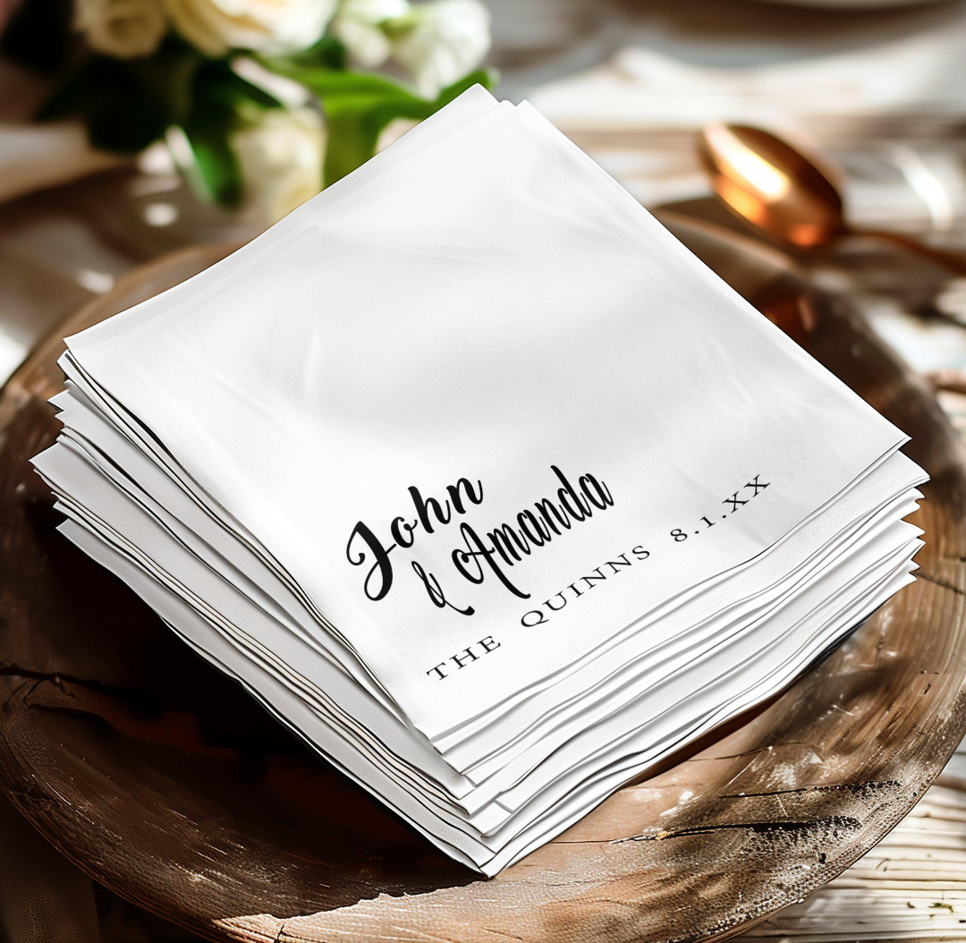 Personalized Wedding Napkin, Custom Name and Date Napkin, Elegant Wedding Napkin, Wedding Reception Napkin, Custom Napkin for Weddings