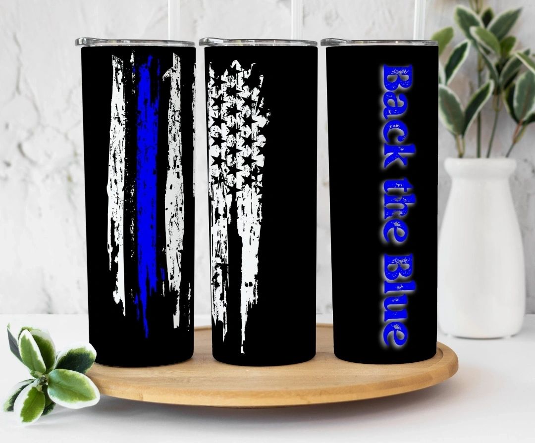 Back the Blue 20 oz skinny tumbler