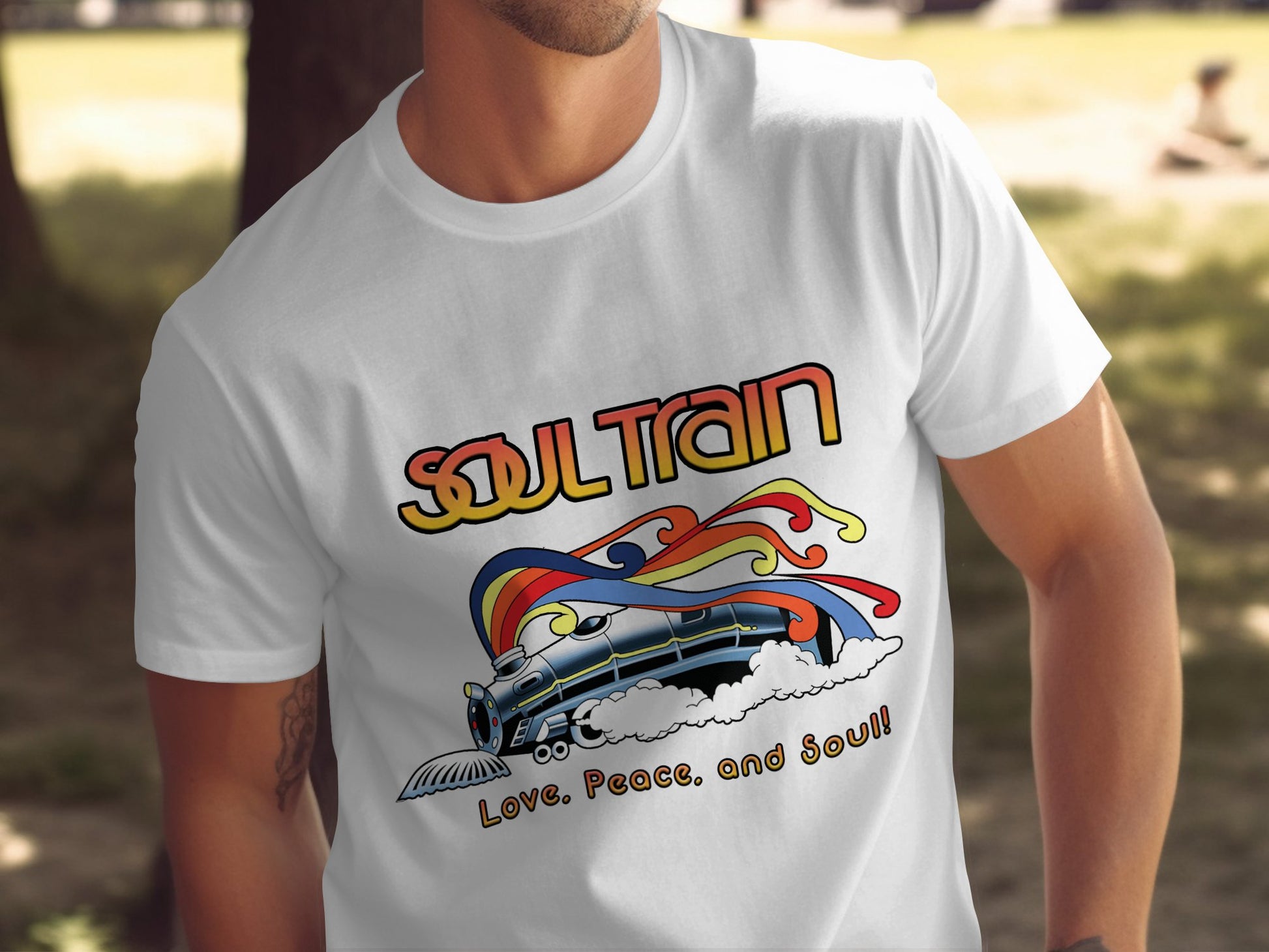 Vibrant Soul Train T-shirt with Love Peace and Soul product