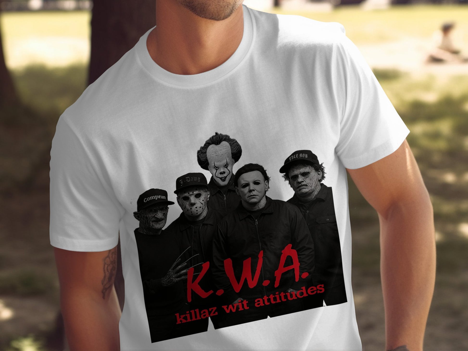 Horror Movie Characters K.W.A. Graphic T-shirt Product