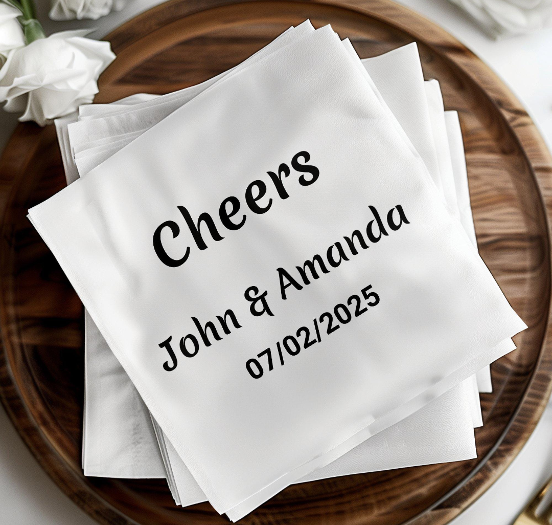 Personalized Wedding Napkin, Custom Wedding Date Napkin, Custom Names Napkin, Wedding Keepsake Napkin, Romantic Wedding Favor