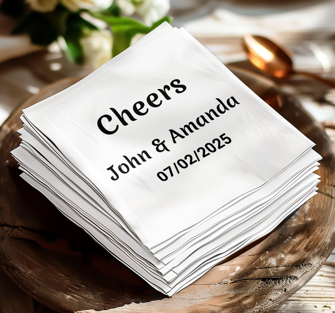Personalized Wedding Napkin, Custom Wedding Date Napkin, Custom Names Napkin, Wedding Keepsake Napkin, Romantic Wedding Favor
