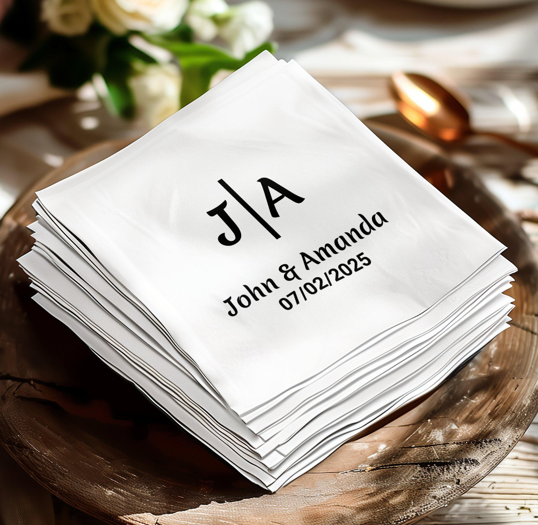 Personalized Wedding Napkins, Custom Monogram Napkins, Initials and Names Napkins, Elegant Wedding Table Decor, Wedding Date Napkins