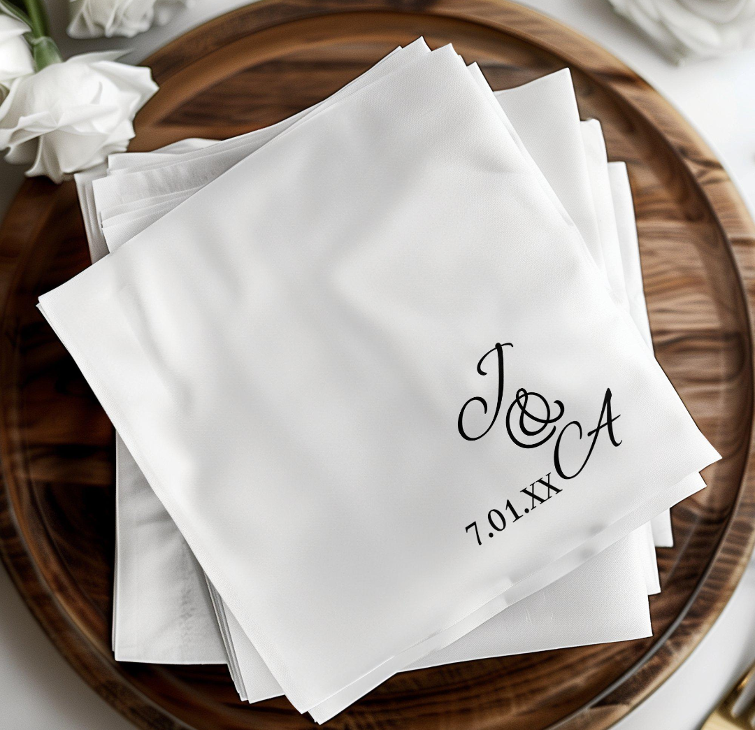 Personalized Wedding Napkins, Custom Initials Napkin, Monogrammed Wedding Napkins, Unique Wedding Decor, Elegant Table Setting