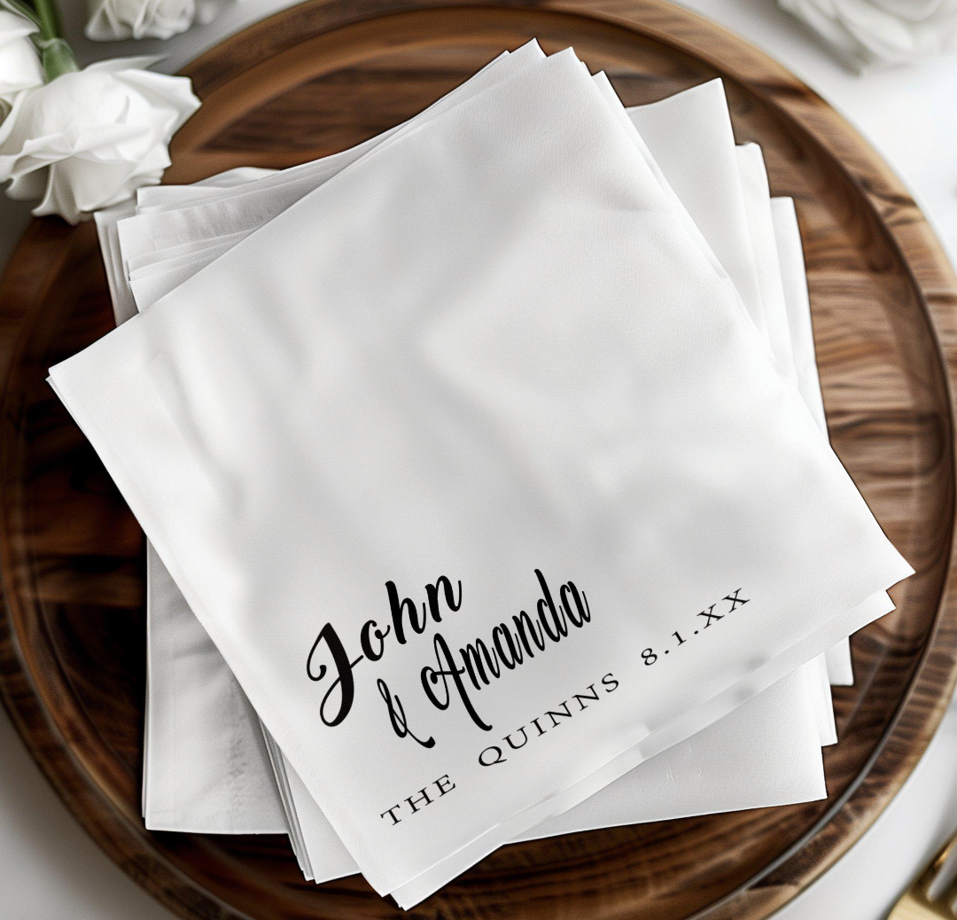 Personalized Wedding Napkin, Custom Name and Date Napkin, Elegant Wedding Napkin, Wedding Reception Napkin, Custom Napkin for Weddings