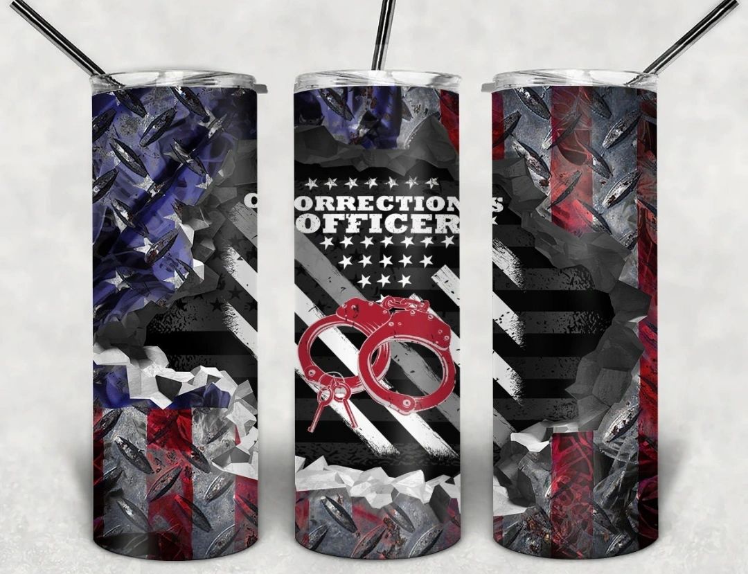 Corrections officer handcuffs 20 oz skinny tumbler