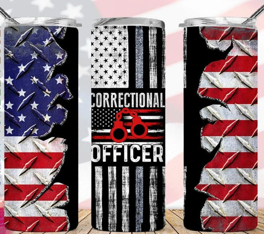 Corrections officer red white and blue 20 oz skinny tumbler