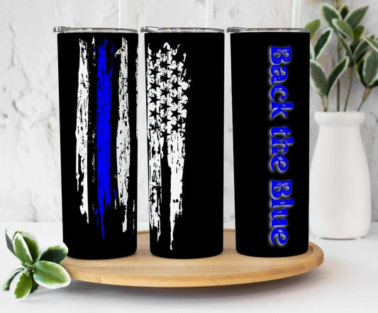 Back the Blue 20 oz skinny tumbler