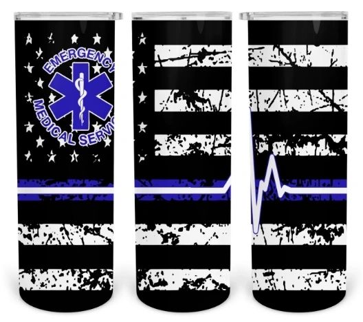 Emergency Medical Services blue heart beat 20 oz skinny