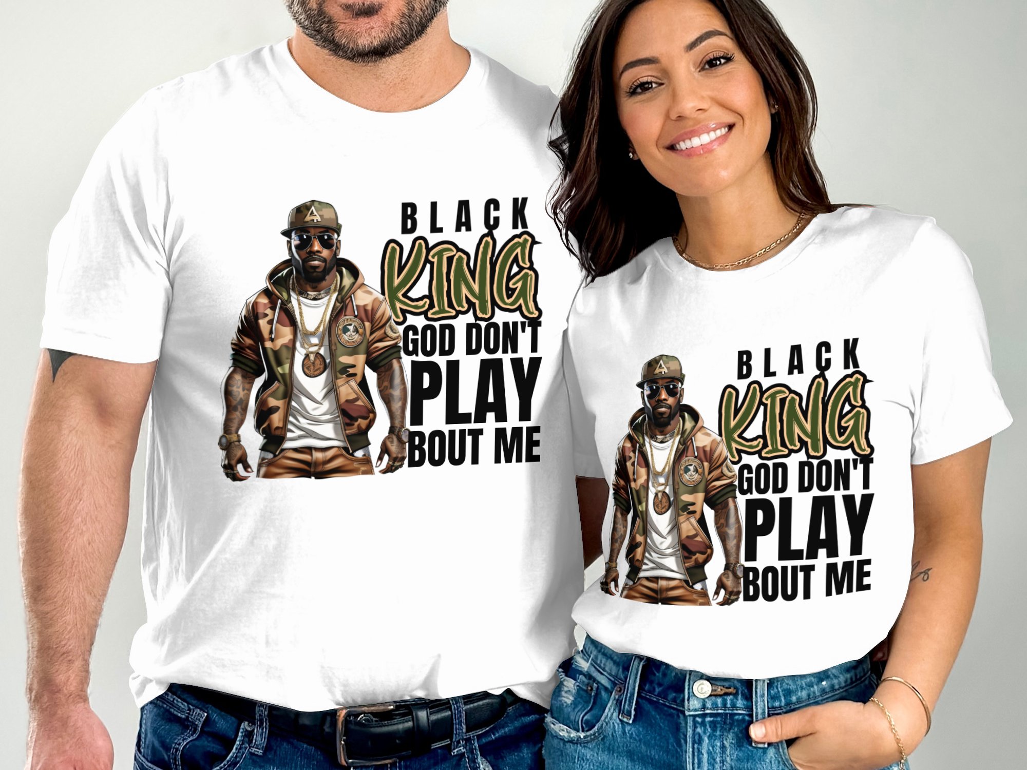 Black King God Dont Play Bout Me Graphic T-Shirt, Unique Digital Artwork for T-Shirt, Powerful Statement T-Shirt Design