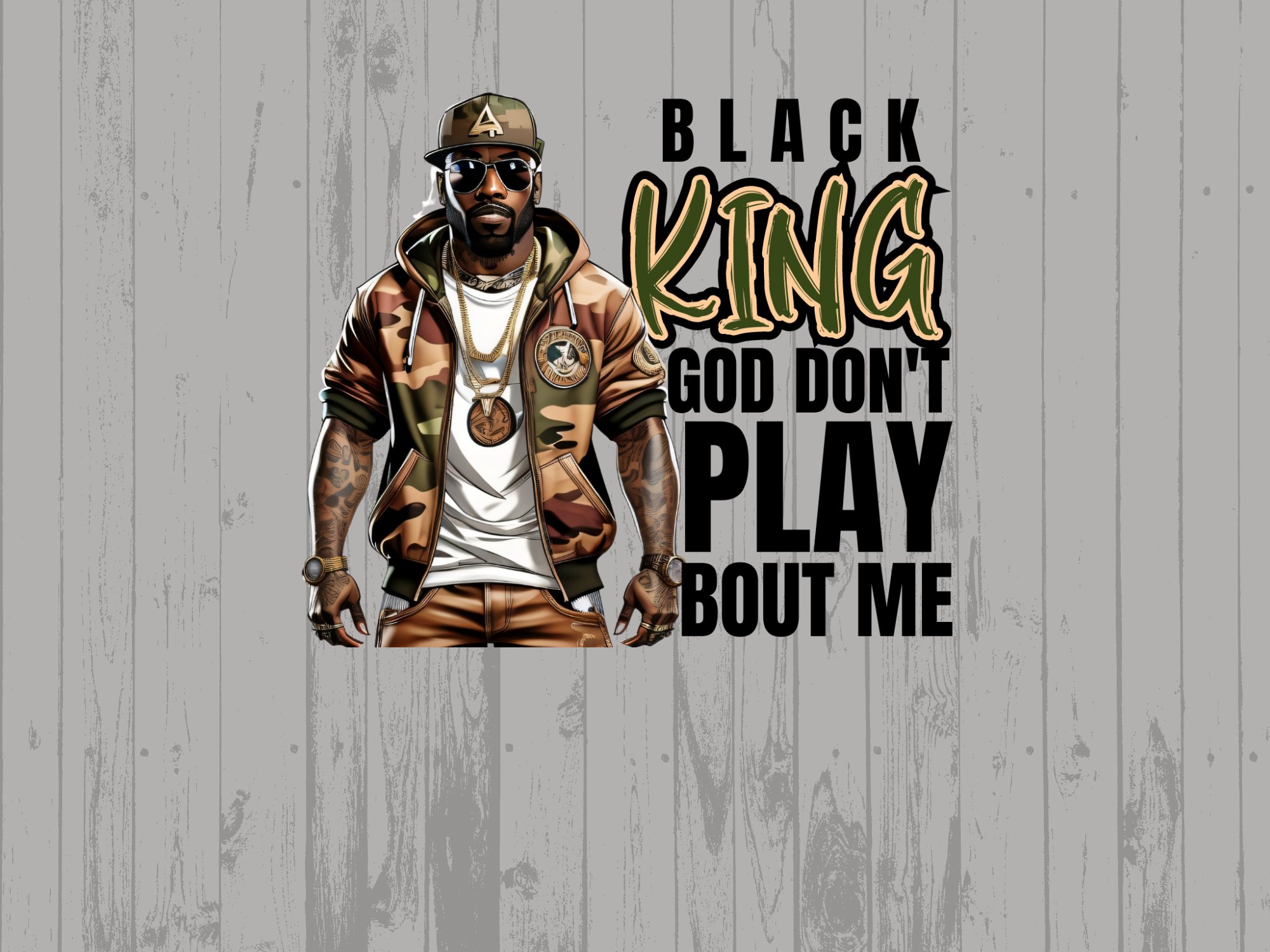 Black King God Dont Play Bout Me Graphic T-Shirt, Unique Digital Artwork for T-Shirt, Powerful Statement T-Shirt Design - Image 4