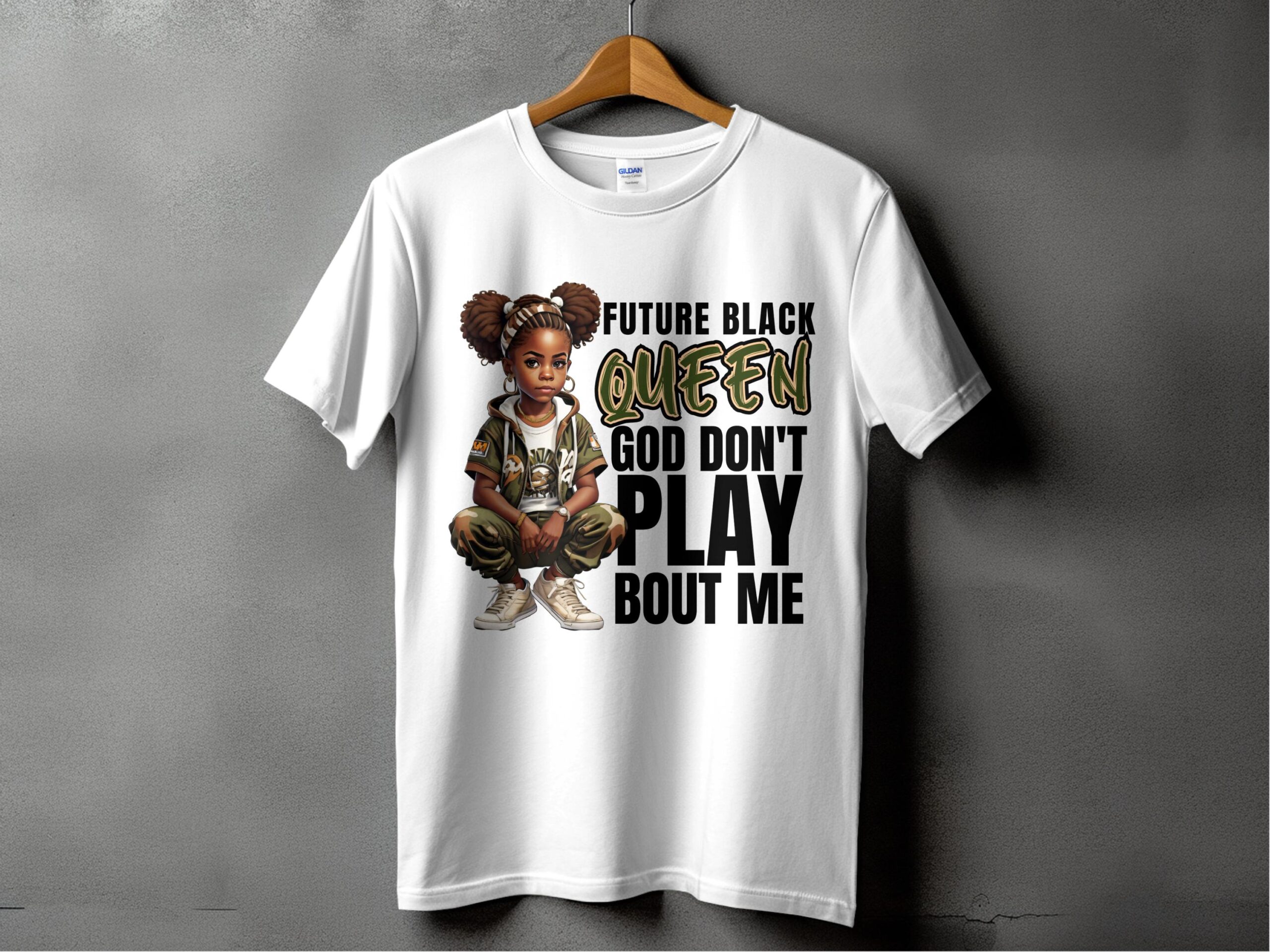 Future Black Queen T-Shirt Digital Download God Don't Play Bout Me Inspiring Black Girl Art Empowering Statement Print - Image 2