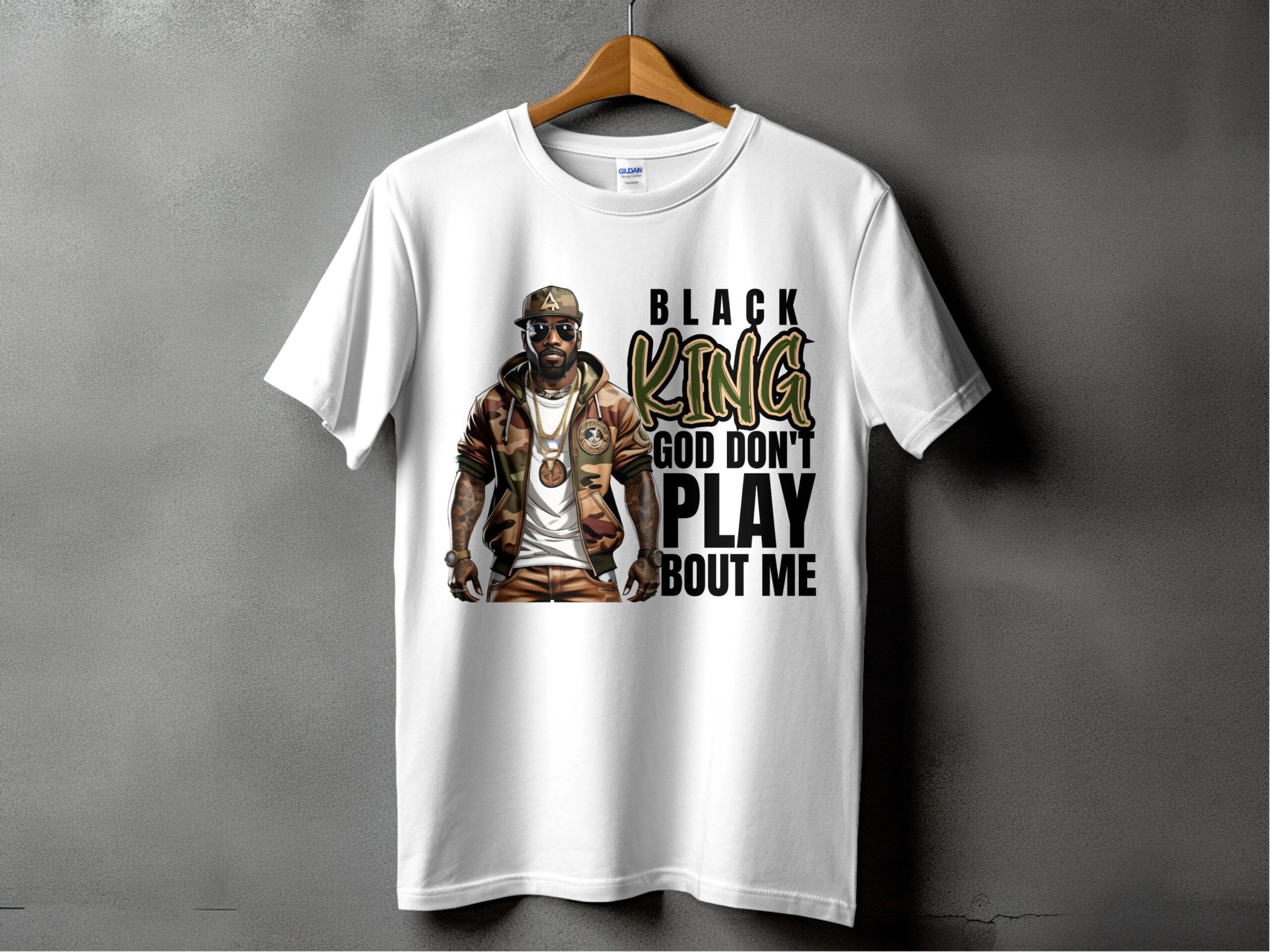 Black King God Dont Play Bout Me Graphic T-Shirt, Unique Digital Artwork for T-Shirt, Powerful Statement T-Shirt Design - Image 2