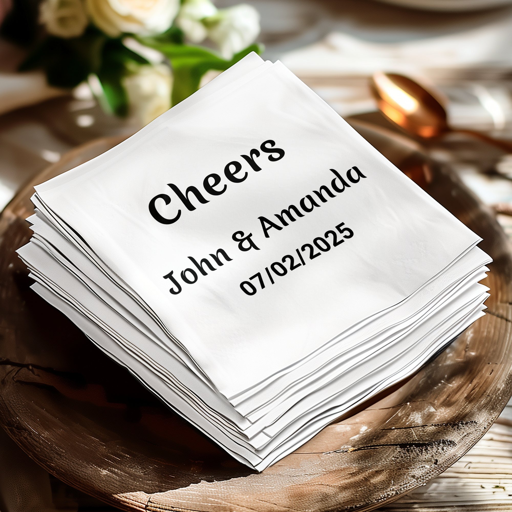 Personalized Wedding Napkin, Custom Wedding Date Napkin, Custom Names Napkin, Wedding Keepsake Napkin, Romantic Wedding Favor - Image 2