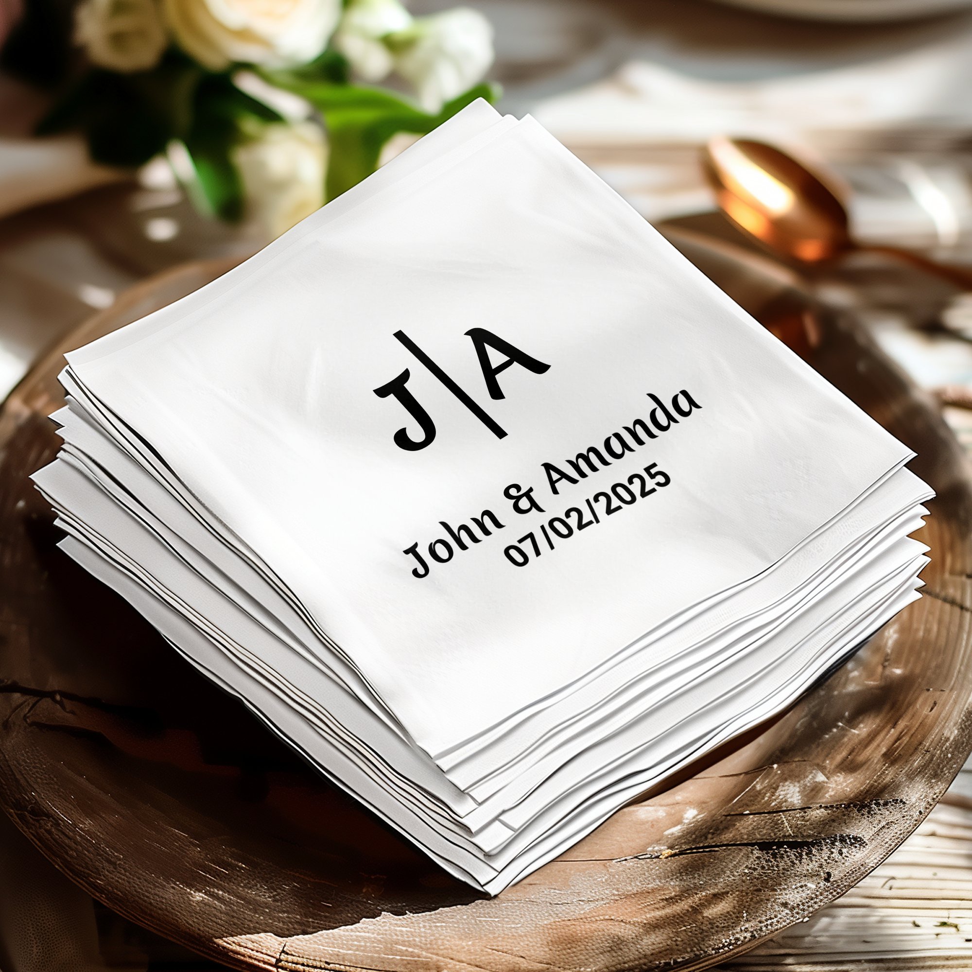 Personalized Wedding Napkins, Custom Monogram Napkins, Initials and Names Napkins, Elegant Wedding Table Decor, Wedding Date Napkins - Image 2