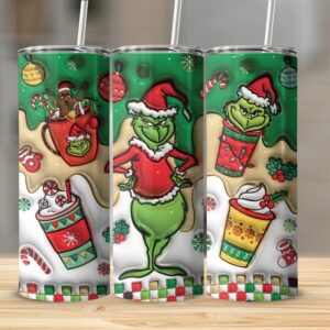 Christmas Grinch Tumbler, Holiday Grinch Skinny Tumbler, 20oz Grinch Cup, Festive Grinch Christmas Drinkware, Grinch Gift for Fans