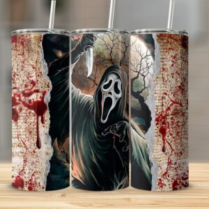 Halloween Horror Scream Tumbler, Ghost Face Skinny Tumbler, Scary Movie Inspired Tumbler, 20oz Insulated Drinkware, Gory Art Tumbler