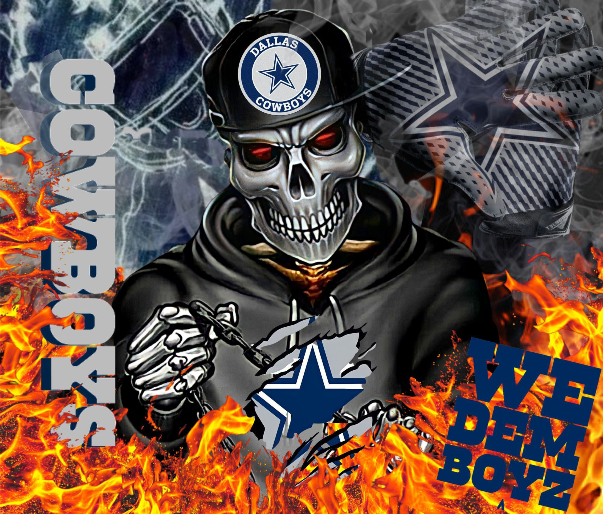 Cowboys Skull Tumbler, Dallas Fan Gift, We Dem Boyz Tumbler, Fire Design Tumbler, Sports Fan Cup, Unique Football Gift - Image 6