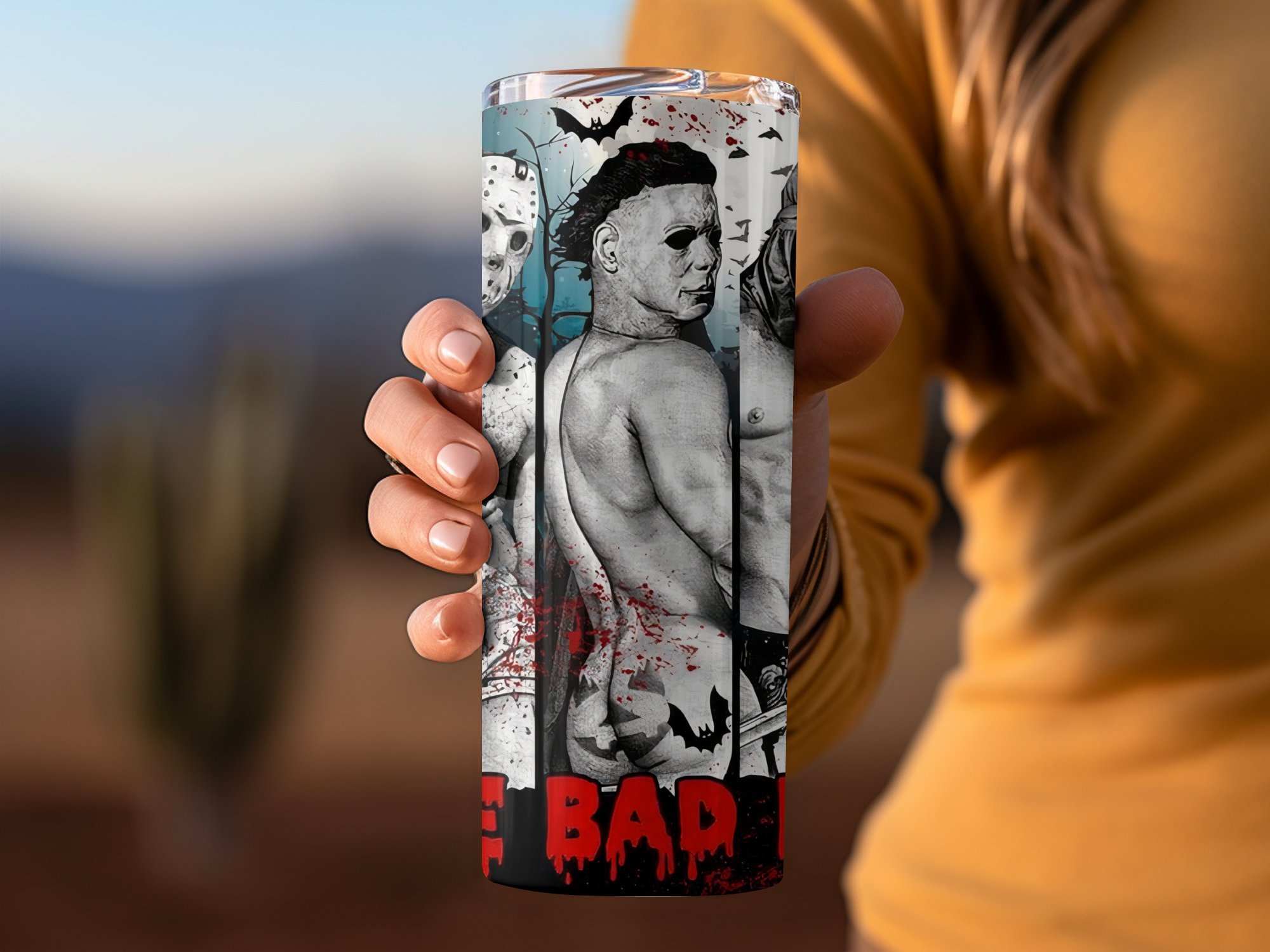 Horror Movie Bad Boys Tumbler, Halloween Scary Character Tumbler, Creepy Killer 20oz Skinny Tumbler, Horror Themed Gift - Image 3