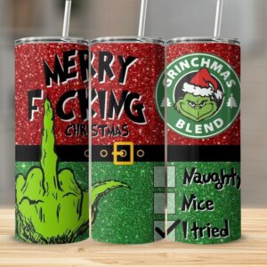 Merry Christmas Skinny Tumbler, Grinchmas Blend Tumbler, Christmas Gift, Naughty Or Nice Checklist, Funny Holiday Tumbler