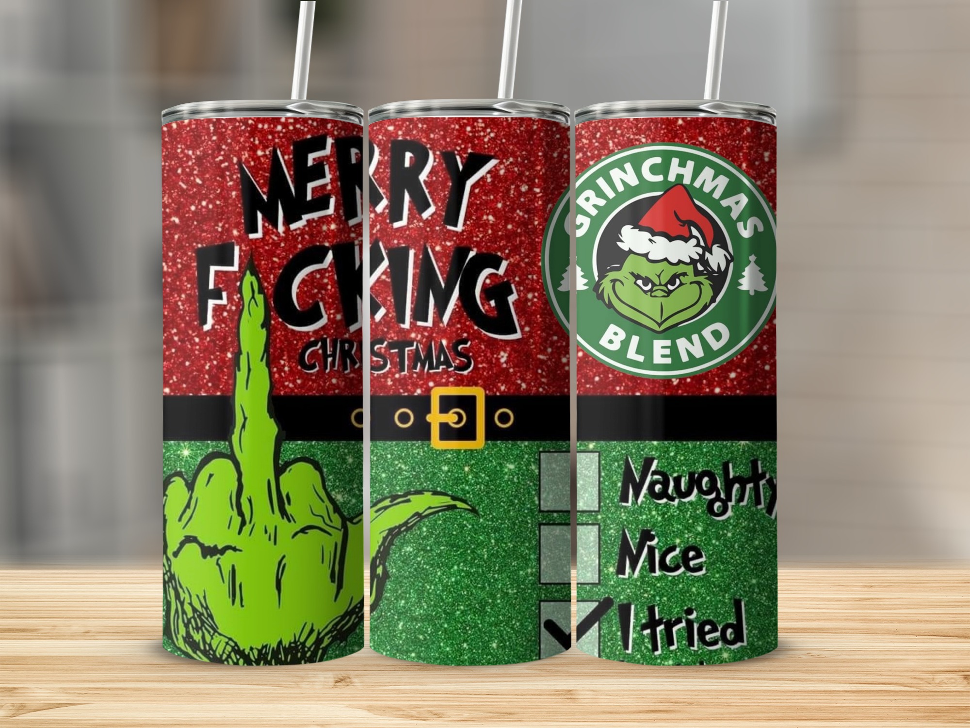 Merry Christmas Skinny Tumbler, Grinchmas Blend Tumbler, Christmas Gift, Naughty Or Nice Checklist, Funny Holiday Tumbler