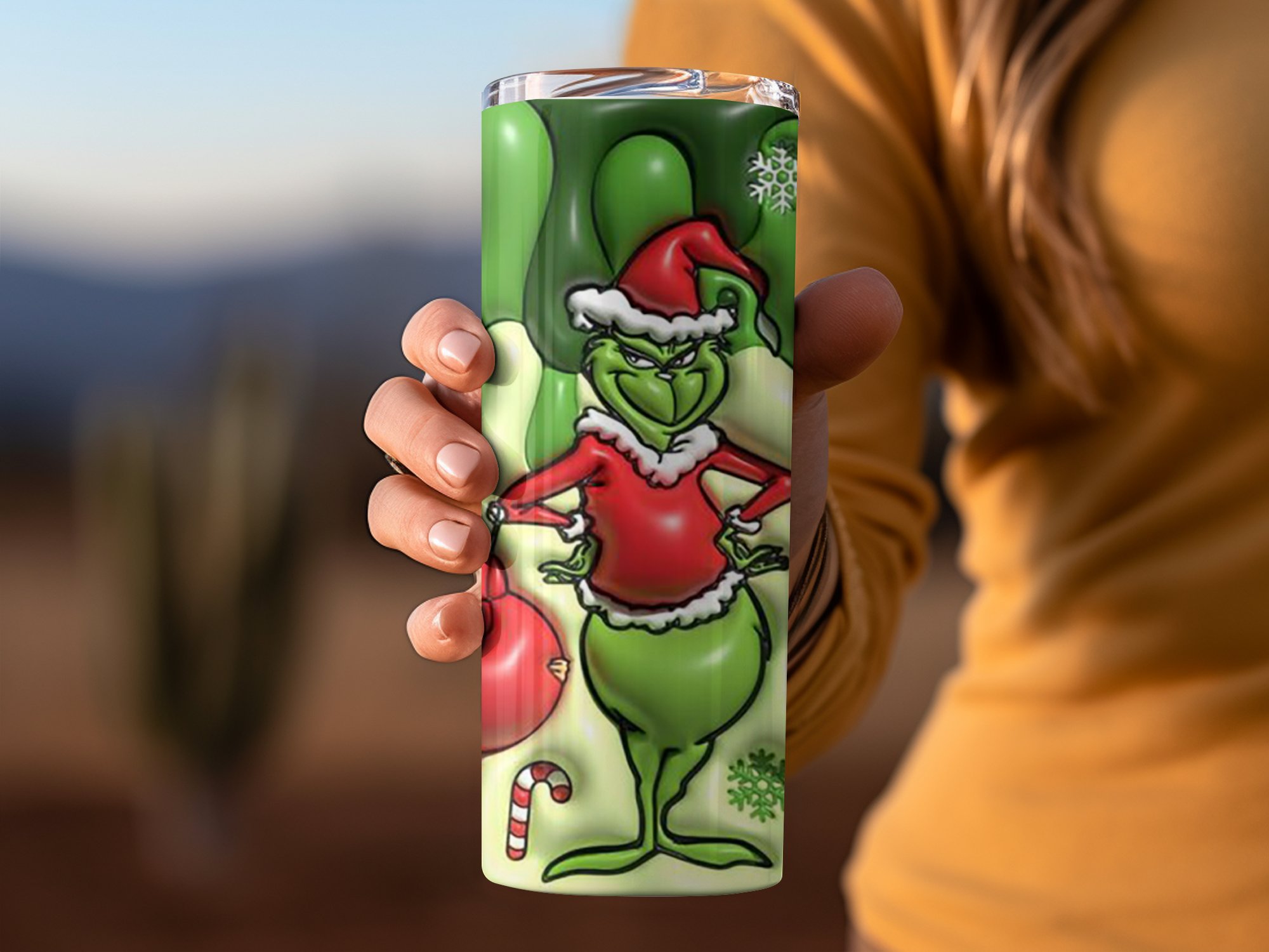 Grinch Christmas Skinny Tumbler, Holiday Gift for Kids, Christmas Cheer, Unique Fun Design, Cute Grinch Theme, Summer Holiday Party - Image 2