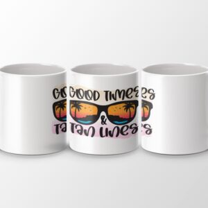 Good Times and Tan Lines Mug, Summer Beach Coffee Cup, Tropical Vibes Gift, Fun Vacation Mug, Colorful Sunset Design