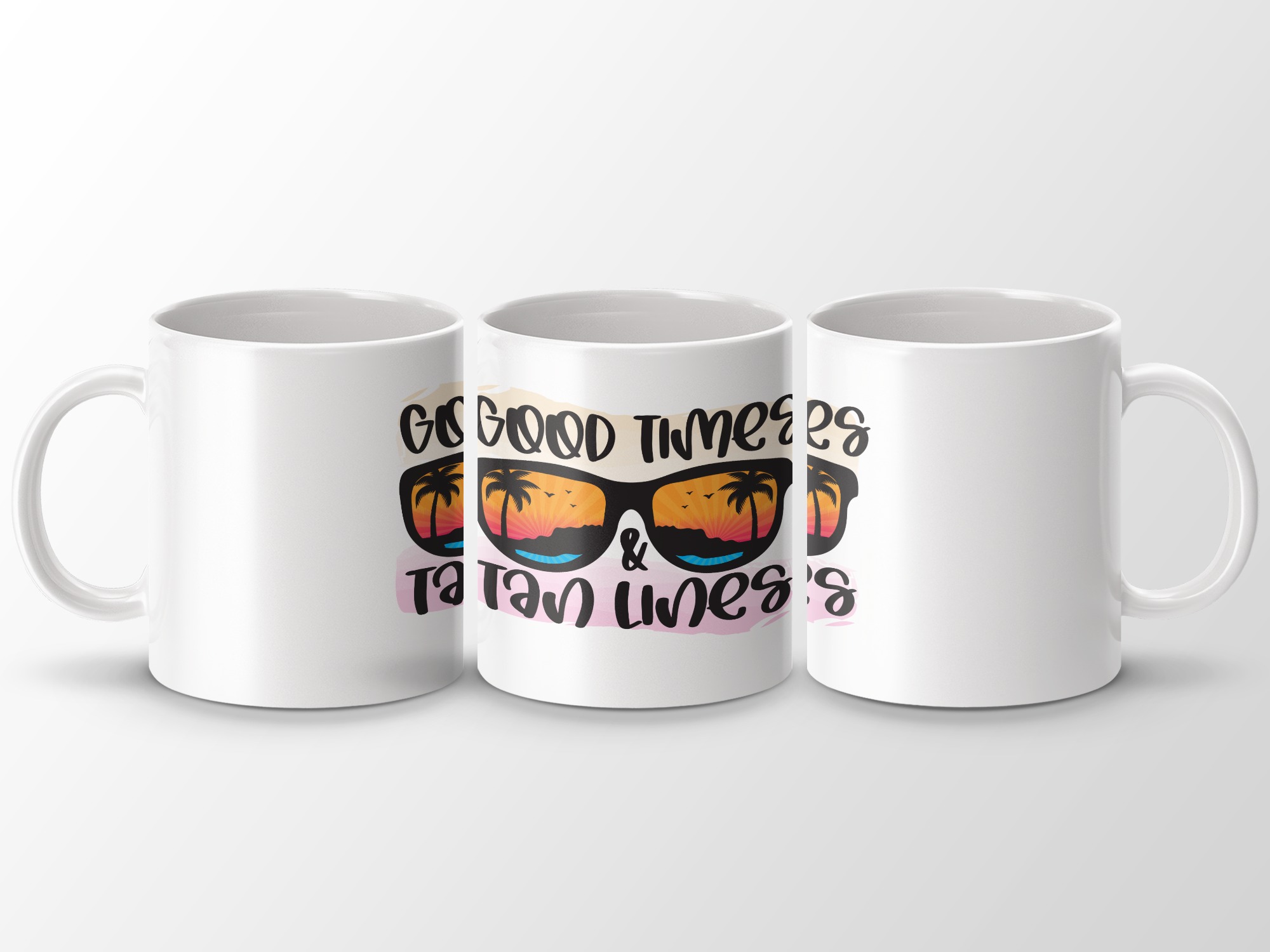 Good Times and Tan Lines Mug, Summer Beach Coffee Cup, Tropical Vibes Gift, Fun Vacation Mug, Colorful Sunset Design