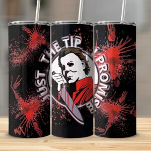 Horror Movie Themed 20oz Skinny Tumbler, Funny Just the Tip Design, Perfect Halloween Gift, Unique Spooky Drinkware, Creepy Tumbler Cup