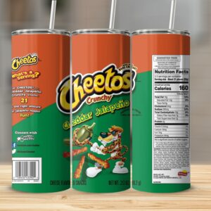 Cheetos Crunchy Cheddar Jalapeno Inspired Tumbler, 20oz Skinny Tumbler, Fun and Stylish Drinkware, Perfect Gift for Cheetos Lovers