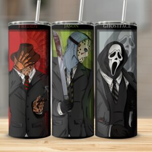 Freddy Jason Ghostface Horror Movie Character Skinny Tumbler, Halloween Horror Tumbler, Scary Movie Fan Gift, Horror Icons Tumbler