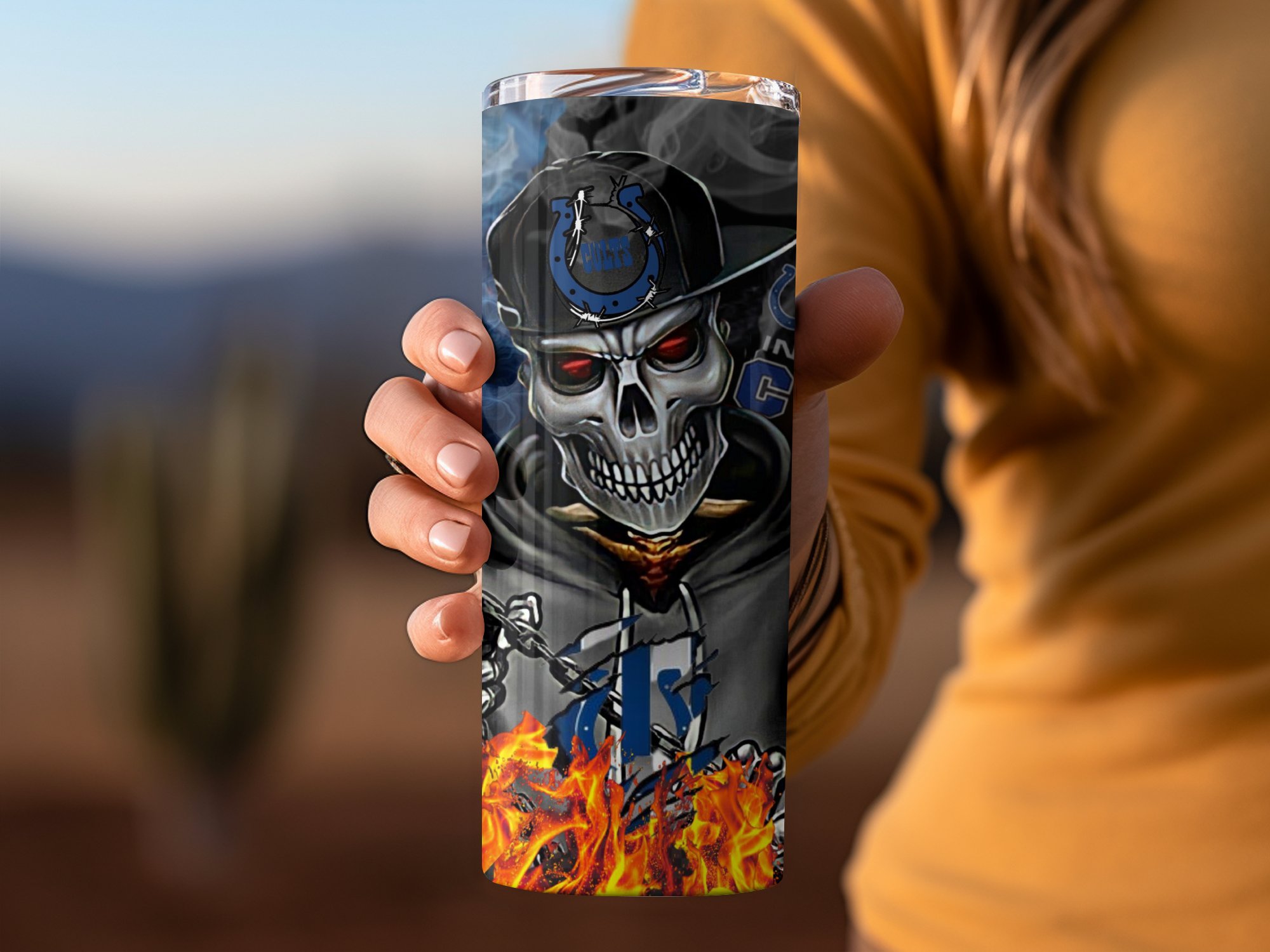 Colts Skull Smoke Indianapolis Design, Custom Sports Fan Gift, Unique Team Merchandise, Artistic Tumbler, Intense Fan Art Cup - Image 3