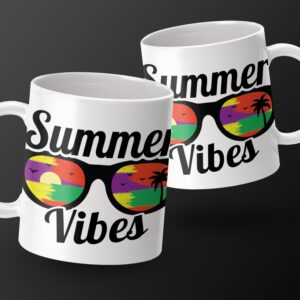 Summer Vibes Mug, Beach Vacation Mug, Tropical Sunset Mug, Fun Coffee Mug, Cool Sunglasses Design, Unique Gift Idea, Colorful Mug