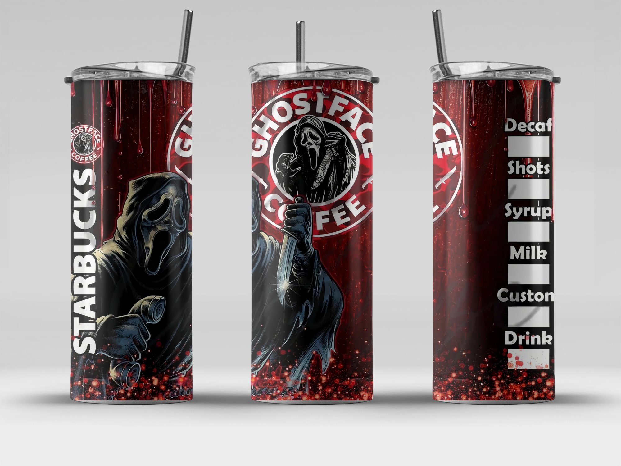 Ghostface Inspired Tumbler, 20oz Skinny Tumbler, Horror Movie Tumbler, Creepy Coffee Tumbler, Reusable Metal Tumbler, Horror Fan Gift - Image 4