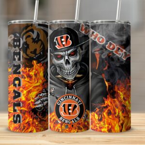 Bengals Tumbler, Cincinnati Bengals Fan Gift, Who Dey Tumbler, NFL Team Skull Tumbler, Football Fan Gift Idea, Sports Tumbler