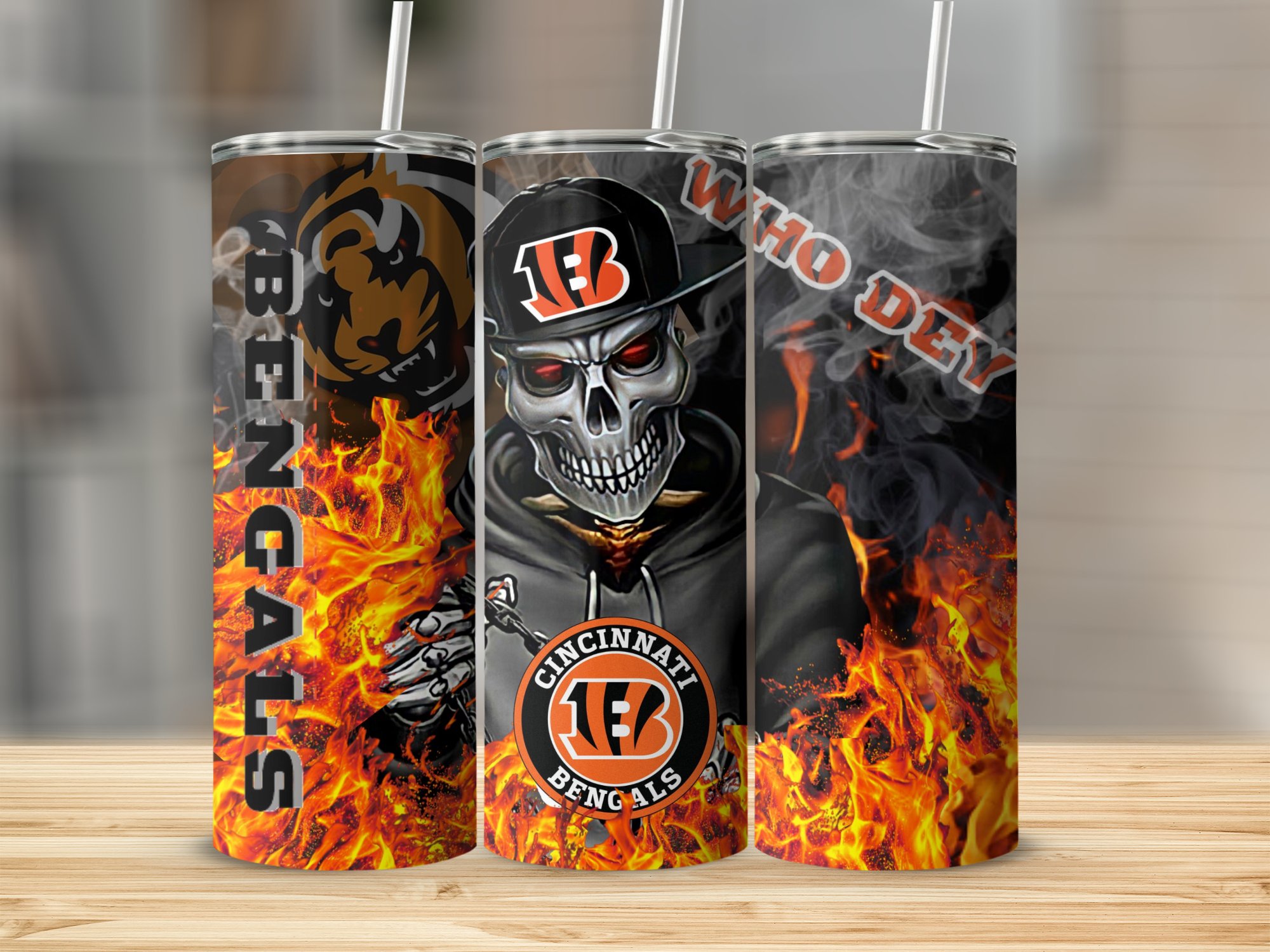 Bengals Tumbler, Cincinnati Bengals Fan Gift, Who Dey Tumbler, NFL Team Skull Tumbler, Football Fan Gift Idea, Sports Tumbler