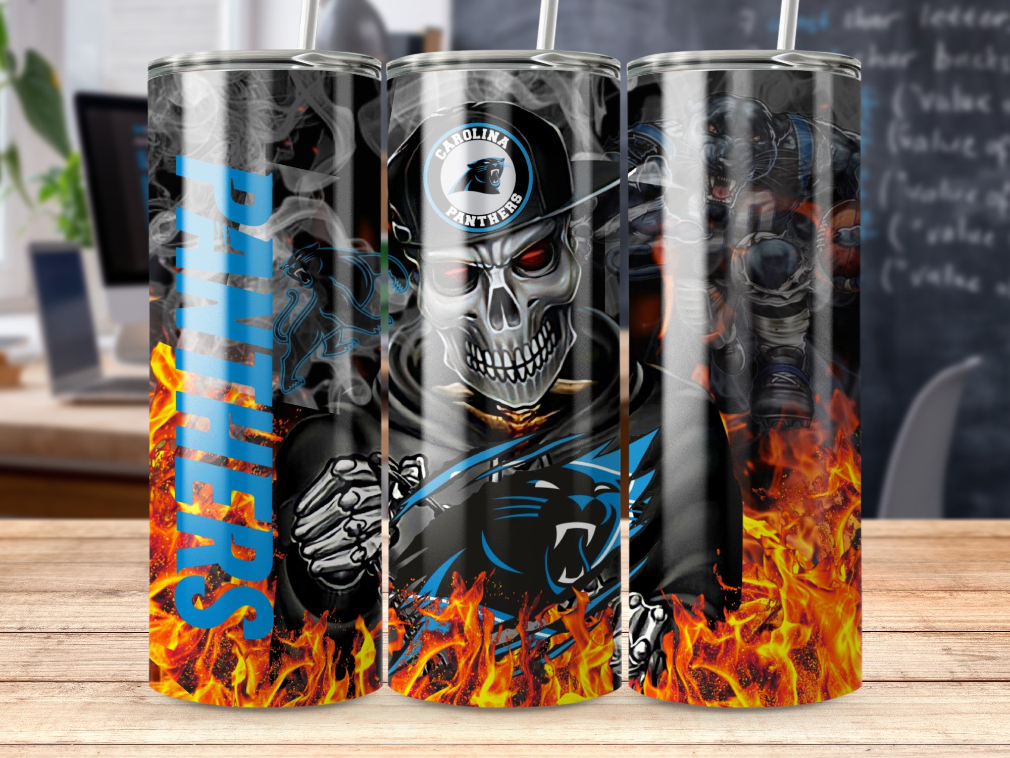 Carolina Panthers logo, fiery background Tumbler, unique NFL fan gift, football fan drinkware, collectible tumbler - Image 5