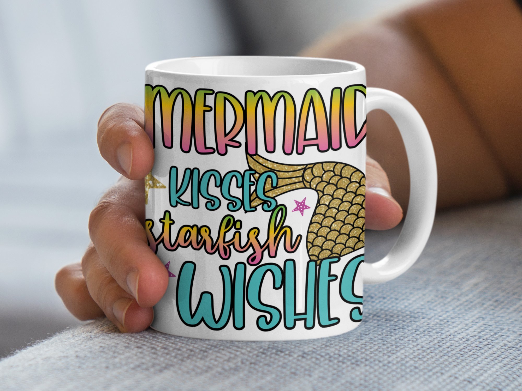 Mermaid Kisses Starfish Wishes Mug, Cute Mermaid Mug, Inspirational Mug, Ocean Theme Mug, Mermaid Tail Mug, Sea Lover Gift Mug - Image 5