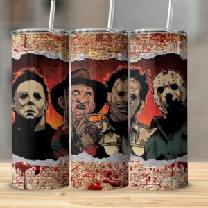 Scary Movie Villains Tumbler, Horror Icons Skinny Tumbler, Halloween Horror Cup, 20oz Tumbler, Creepy Character Drinkware