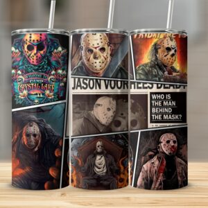 Horror Movie Character 20oz Skinny Tumbler, Scary Mask Design Tumbler, Halloween Themed Tumbler Gift, Unique Horror Merchandise