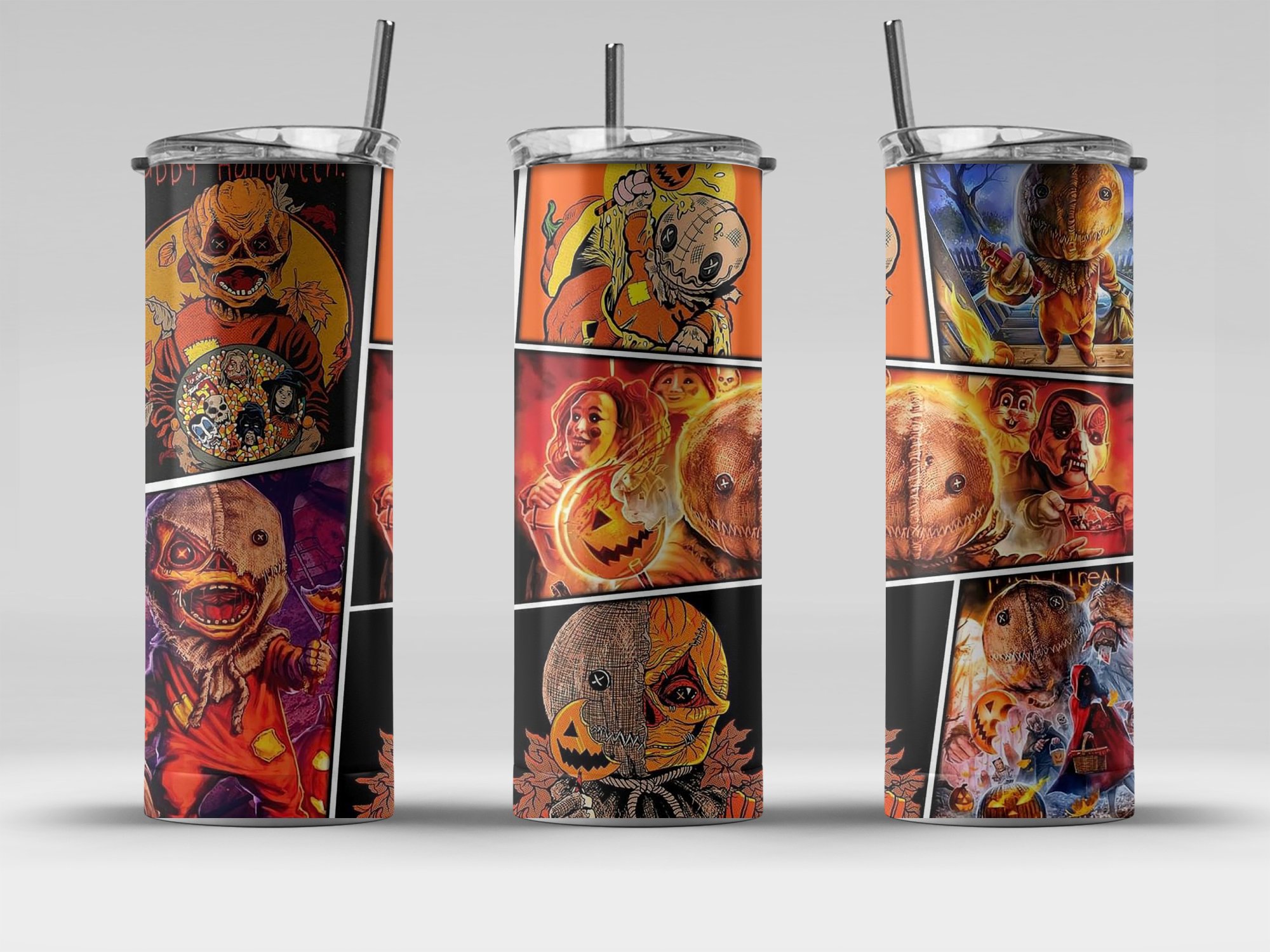 Halloween Horror Art Tumbler, 20oz Skinny Tumbler, Spooky Movie Design Tumbler, Trick or Treat Themed Tumbler, Creepy Character Tumbler - Image 4