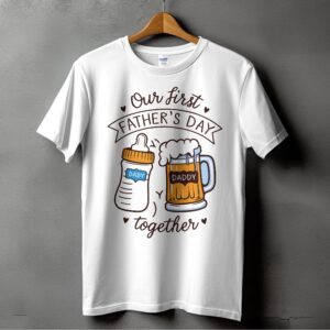 First Fathers Day Together T-Shirts, Baby Bottle and Beer Digital Print, Daddy Gift, New Dad Design, Matching Family Outfits, New Parent