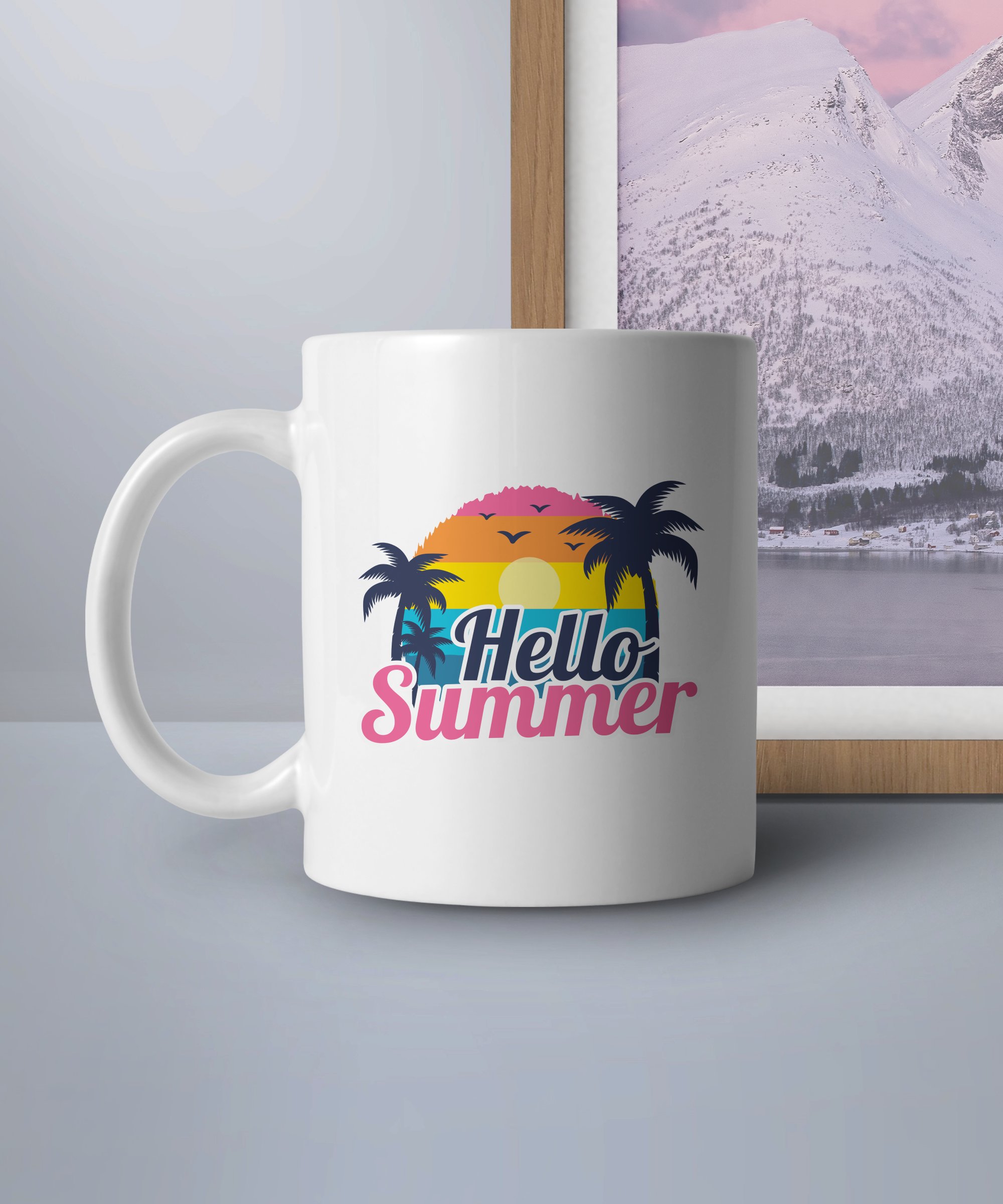 Hello Summer Mug, Colorful Tropical Sunrise Mug, Summer Vibe Mug, Palm Trees Mug, Beach Scene Mug, Vacation Mug, Holiday Fun Mug - Image 4