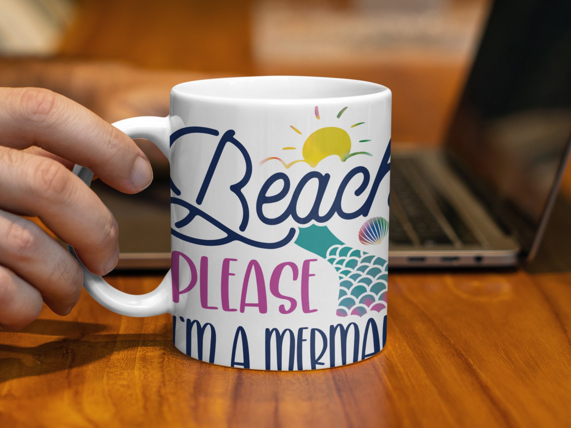 Beach Please I'm a Mermaid Mug, Mermaid Themed Mug, Beach Lover's Gift, Fun Quote Mug, Ocean Inspired Coffee Mug, Colorful Cute Mug - Image 3