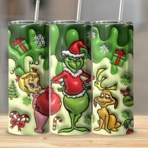 Grinch Christmas Skinny Tumbler, Holiday Gift for Kids, Christmas Cheer, Unique Fun Design, Cute Grinch Theme, Summer Holiday Party