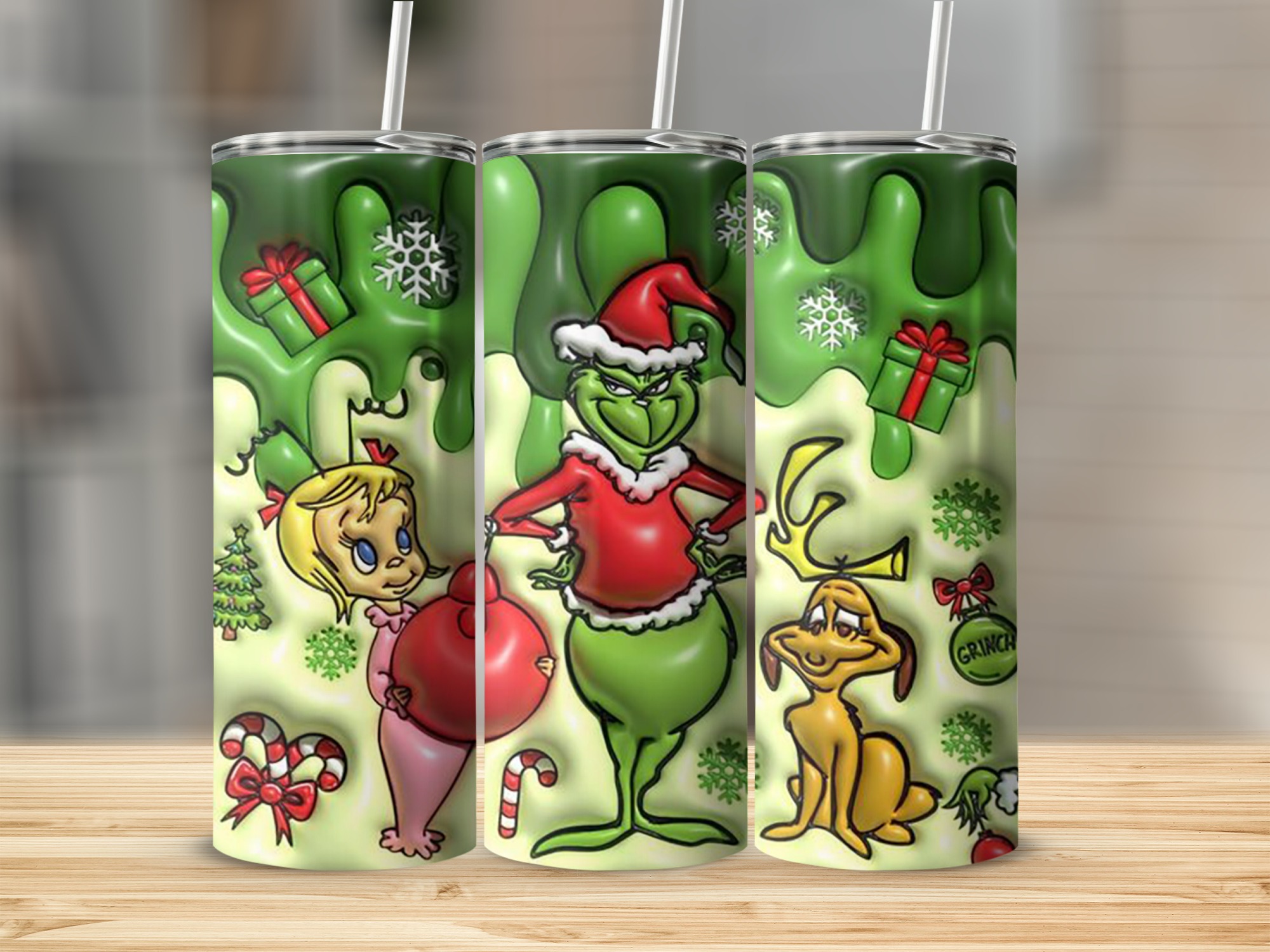 Grinch Christmas Skinny Tumbler, Holiday Gift for Kids, Christmas Cheer, Unique Fun Design, Cute Grinch Theme, Summer Holiday Party