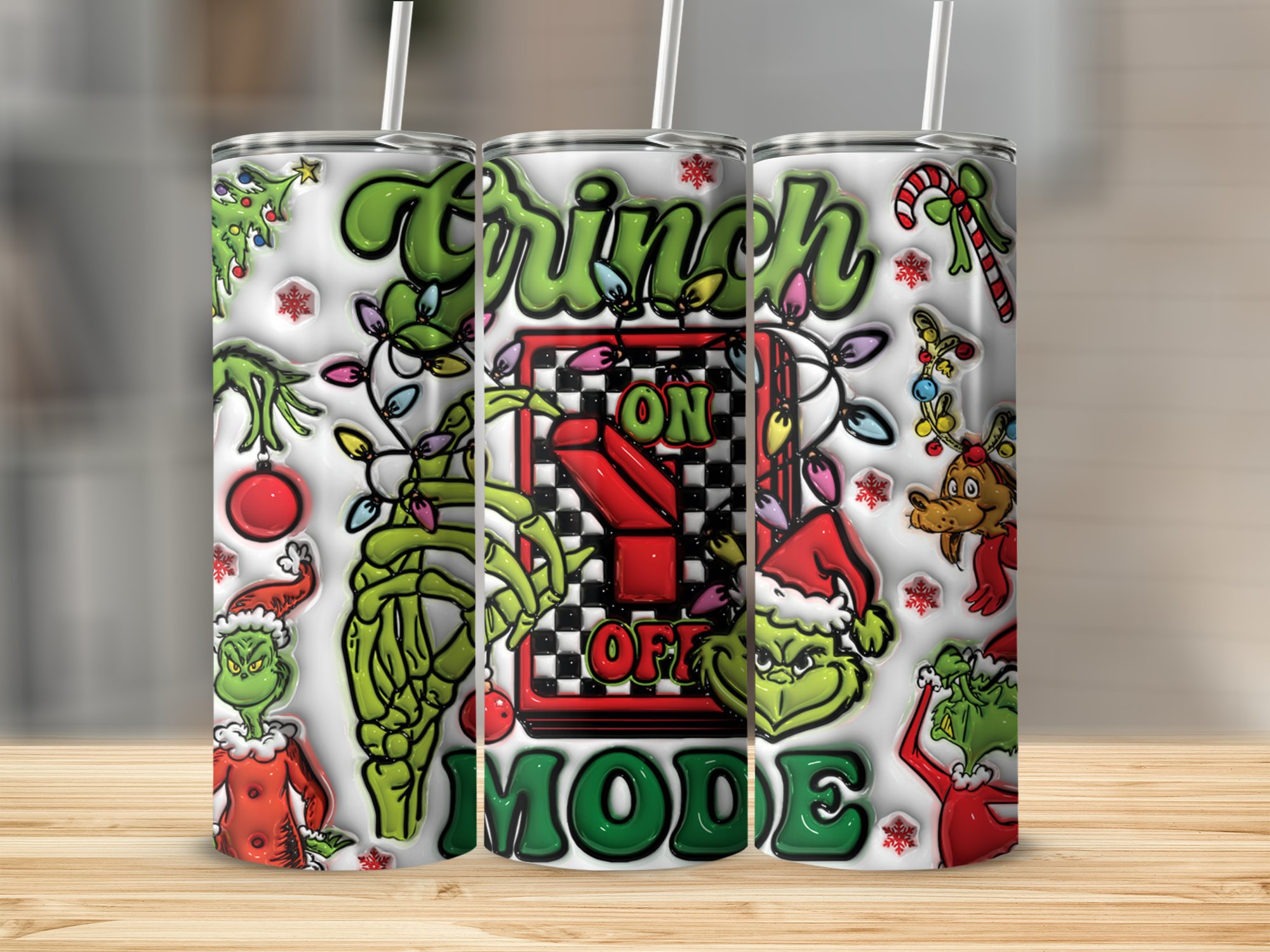 Grinch On Off Mode 20oz Skinny Tumbler, Christmas Holiday Tumbler, Funny Grinch Gift, Christmas Drinkware, Unique Christmas Tumbler, Grinch - Image 3
