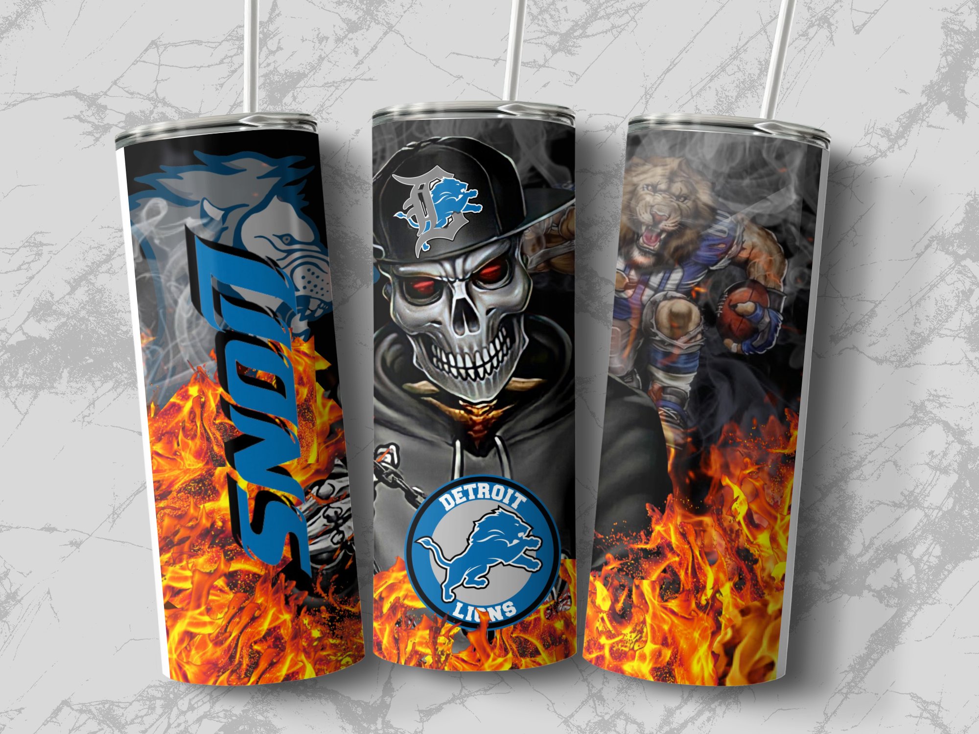 Detroit Lions Skull Tumbler, NFL Team Fan Gift, Football Themed Tumbler, Sports Lover Drinkware, Unique Detroit Collectible - Image 3