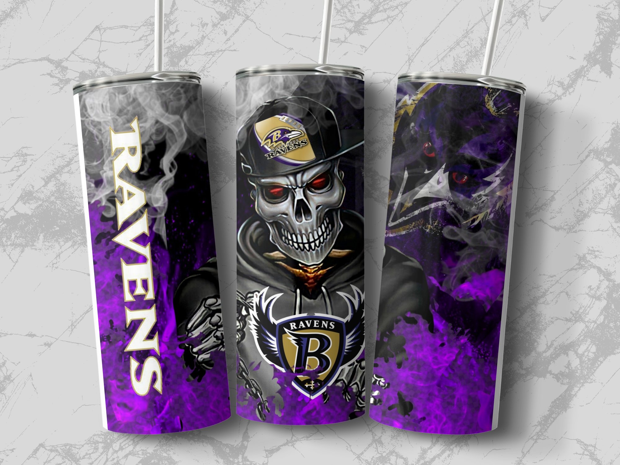 Ravens Football Team Design, Smoky Purple and Black Theme, Unique Sports Fan Gift, Trendy Tumbler for Tailgates - Image 3